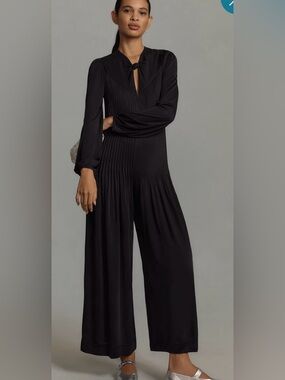 Farm Rio NWT Knot Long Sleeve Wide Leg Jumpsuit Black L Anthropologie $298 🔥